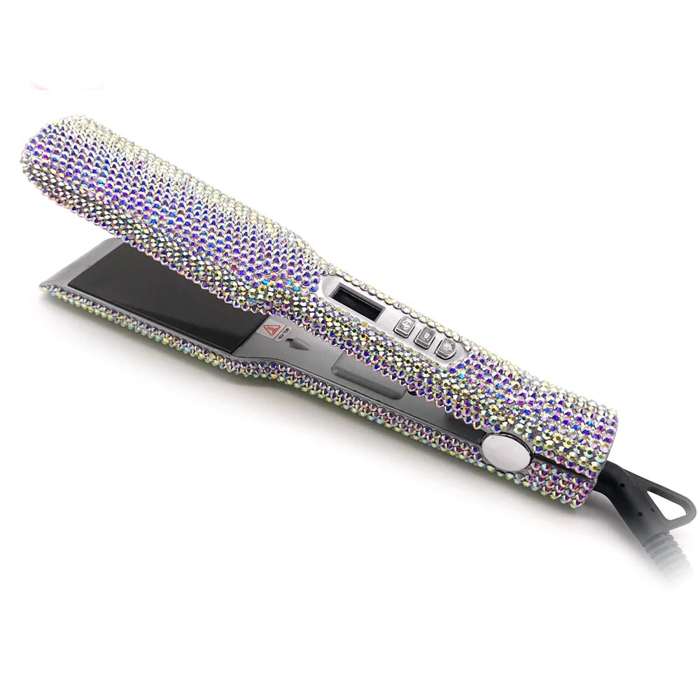 Hair Straightener Flat Iron Plancha De Cabello 2 Inch Fast Heating Titanium Plate Flat Iron with Rhinestones & LCD Display