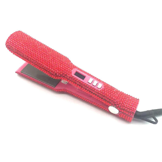 Hair Straightener Flat Iron Plancha De Cabello 2 Inch Fast Heating Titanium Plate Flat Iron with Rhinestones & LCD Display