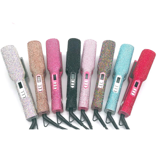 Hair Straightener Flat Iron Plancha De Cabello 2 Inch Fast Heating Titanium Plate Flat Iron with Rhinestones & LCD Display