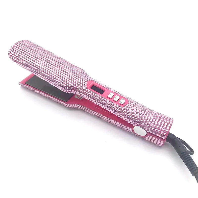 Hair Straightener Flat Iron Plancha De Cabello 2 Inch Fast Heating Titanium Plate Flat Iron with Rhinestones & LCD Display