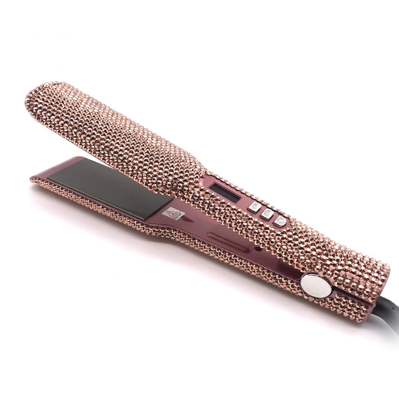 Hair Straightener Flat Iron Plancha De Cabello 2 Inch Fast Heating Titanium Plate Flat Iron with Rhinestones & LCD Display