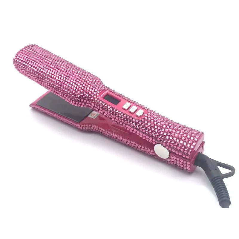 Hair Straightener Flat Iron Plancha De Cabello 2 Inch Fast Heating Titanium Plate Flat Iron with Rhinestones & LCD Display